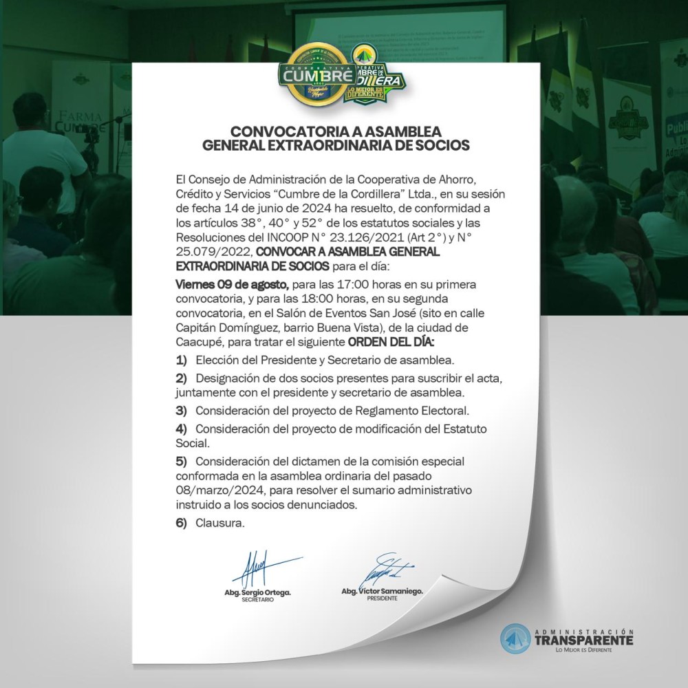 Se convoca a Asamblea General Extraordinaria de socios